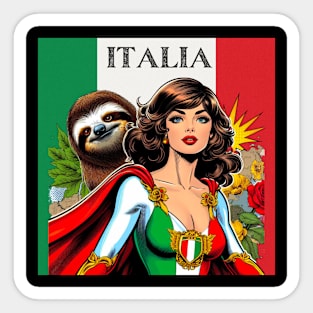 Italian Female Comic Book Superhero with Sloth Sticker